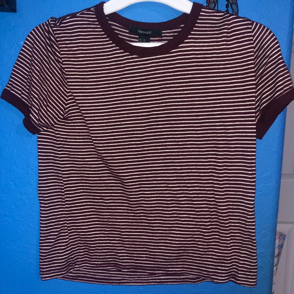 Forever 21 Striped Maroon Tee